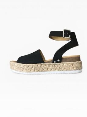 Soda Topic Open Toe Buckle Ankle Strap Espadrilles Platform Wedge Sandal 8.5